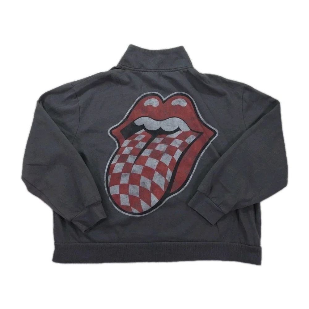 The Rolling Stones 1/4 Zip Cropped‎ Sweatshirt Womens Large Tongue